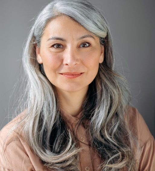 Woman with gray and black hair